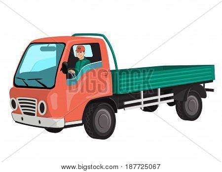 Truck with driver. Isolated on white background