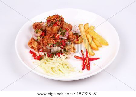Spicy Crispy Deep-fried Karaoge Chicken Salad.
