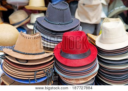 In A Old Market Lots Of Colorated Hats