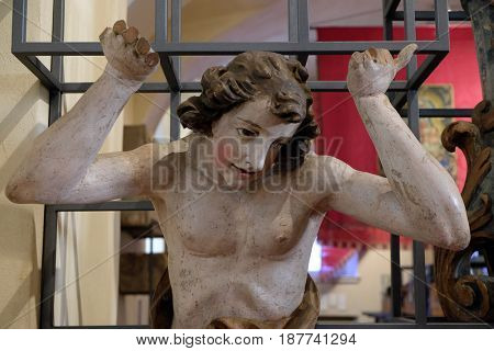 ZAGREB, CROATIA - FEBRUARY 15: Angel, support organ from St. Mark's Church was removed during the restoration of the church, Zagreb, Croatia on February 15, 2015.