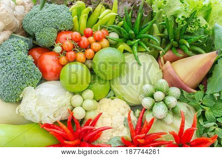 Different raw vegetables background Healthy eating organic vegetables herb