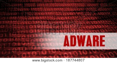 Adware Security Warning on Red Binary Technology Background