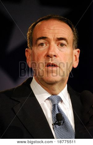 WASHINGTON DC â OCT 20: Governor Mike Huckabee speaking at âWashington Briefing 2007: Values Voter Summitâ on October 20, 2007, at the Hilton Hotel in downtown Washington DC.