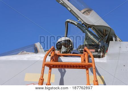 Military Pilot In The Cockpit Of A Jet Aircraft
