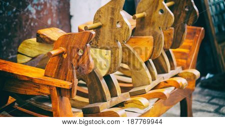 In A Old Market Rocking Horse Made In Wood
