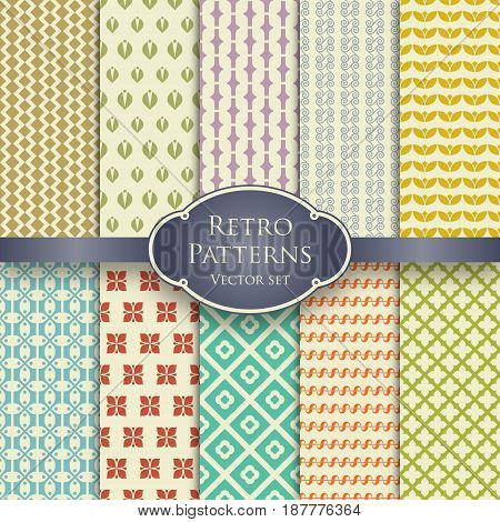 Vector set of various retro seamless patterns in pastel colors