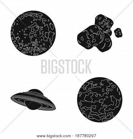 Moon, Venus of the planet of the solar system. Nil, a meteorite. Planets set collection icons in black style vector symbol stock illustration .