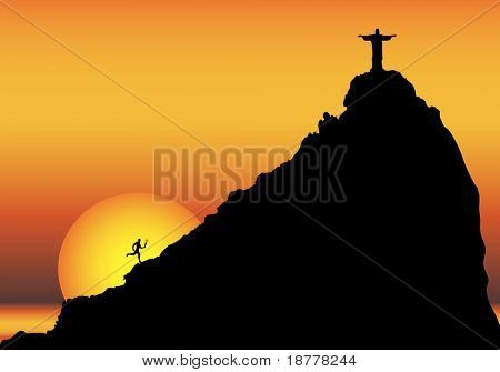 Illustrazione raffigurante un corridore portando la torcia a Rio de Janeiro, con spazio di copia.