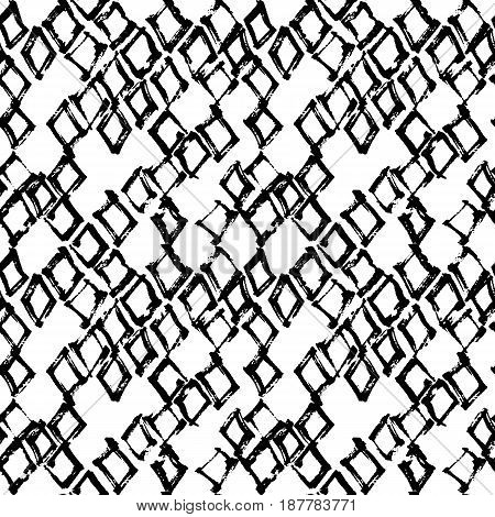 Abstract geometric seamless hand drawn pattern. Monochrome brush painted background.Modern grunge texture.