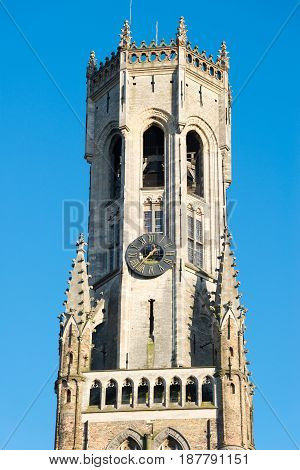 The Belfry Tower of Bruges, or Belfort is a medieval bell tower used for the protection of freedoms conceded by the Count of Flanders in the historical centre of Bruges, Belgium.