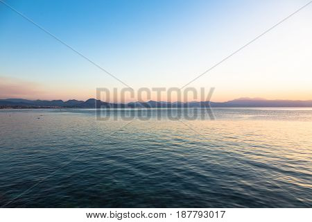 Sunset from Loutraki beach Gulf of Corinth, Greece.