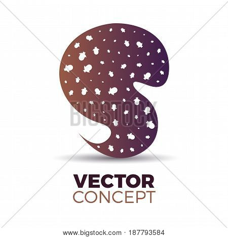 Vector illustration of abstract squirrel tail silhouette filled with acorns. Simple curvy shape with stylish warm gradient for your logo concepts or other projects.