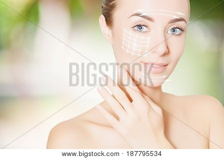beauty woman face with surgery marks for graphic design