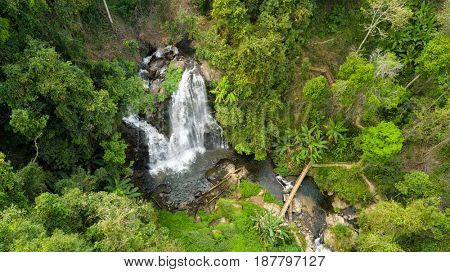 Aerial view of the Pha Dok Seaw waterfall in the Mae Klang luang jungle, Doi Inthanon national park, Thailand