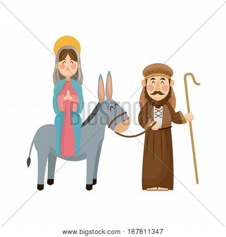 virgin mary joseph donkey scene nativity vector illlustration