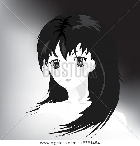 Anime stylu portrail dívky v slzách. Černá a bílá. EPS10 vektorový formát.