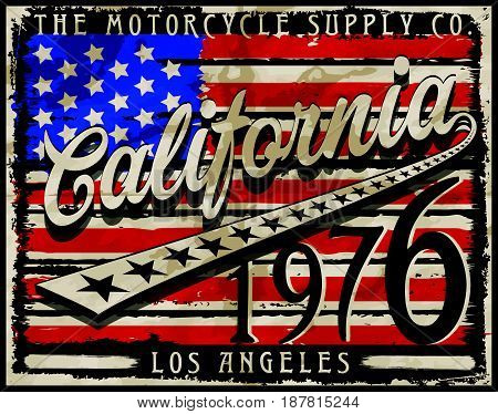 California Amarican Flag retro style graphic design vector art