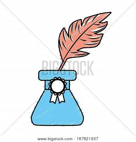 cute inkpot with feather to writing manuscript, vector illustration