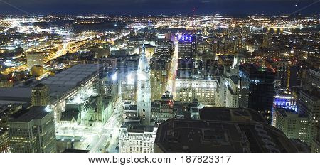 Beautiful Philadelphia at night - great aerial view  -  2017