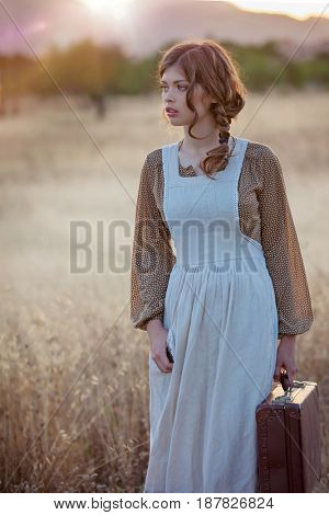 retro vintage woman servant traveling