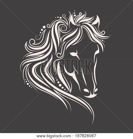 Stylized Doodle And Curls Horse Portrait. Ink Tribal Horse Head Design, Perfect For Logo Or Tattoo,