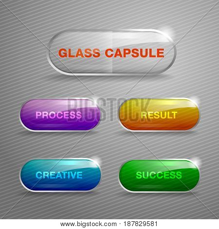The design of the glass capsule button. Used as a component of the various designs.