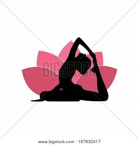 Yoga Woman Silhouette, Pink Lotus Flower Background Logo Design Template