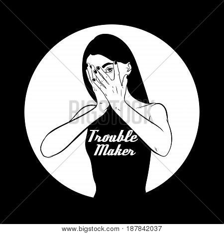 Vector hand drawn surreal illustration of woman with inscription 