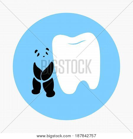 Panda and tooth dental icon vector in blue circle background