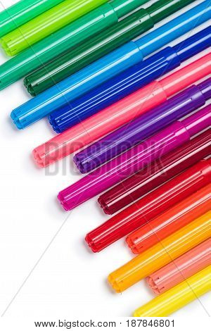 Close-up View Of Set Of Colorful Felt Tip Pens Isolated On White
