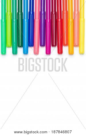 Close-up View Of Set Of Colorful Felt Tip Pens Isolated On White