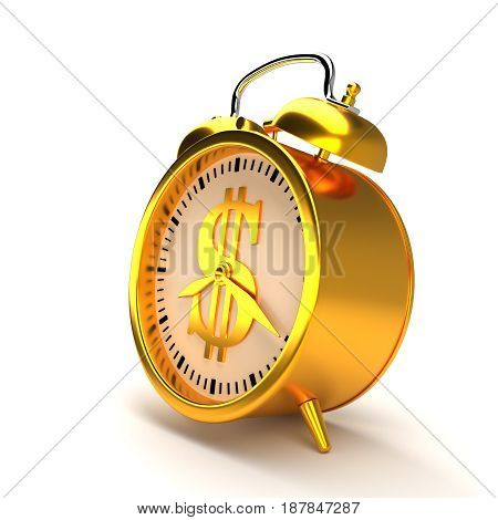 Golden alarm clock with dollar sign and clipping path.