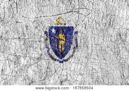 Grudge stone painted US Massachusetts flag close