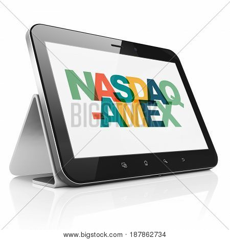 Stock market indexes concept: Tablet Computer with Painted multicolor text NASDAQ-AMEX on display, 3D rendering
