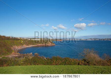View of Devon sea and coast towards Torquay England UK from Salturn Cove