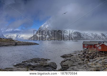 Traditional Norwegian Village Hamnoy at Lofoten Island in Norway.Horizontal Image composition