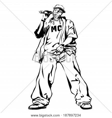 Raper on white background. Extreme theme modern print. Vector design elements. Isolated on white