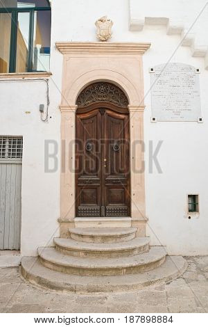 Detail of a historical palace of Cisternino. Puglia. Italy.