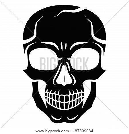 Black stylized skull isolated on white background. Outline style. Tatoo. Modern print. Coloring for adults. Vector illustration.