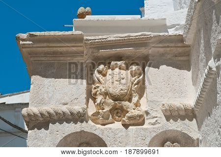 Close up of a historical palace of Cisternino. Puglia. Italy.