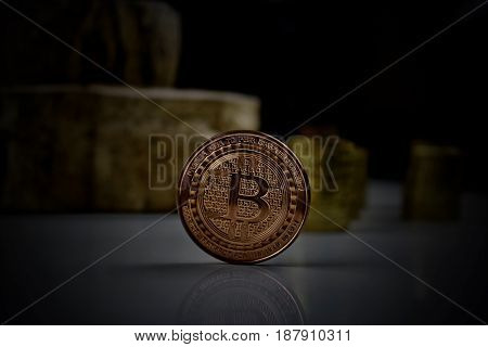 Digital currency physical brass bitcoin coin .