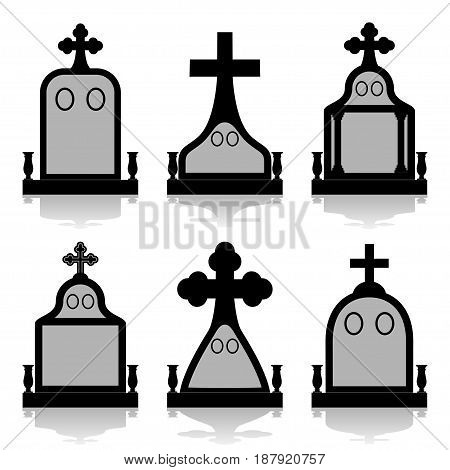 Illustration silhouette set tombstones on a white background.
