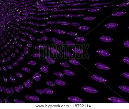 A graphic image of a black background with bright purple ovals in a pattern
