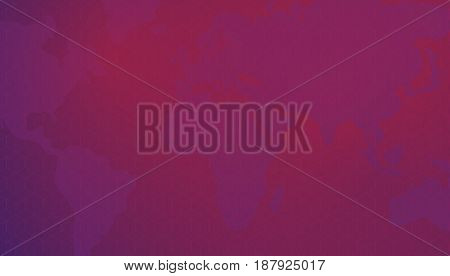 Cubic Isometric Pattern Against The Background Of World Continents, World Map. Dark Red Background.