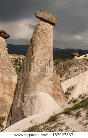 Fairy Chimney Of Cappadocia Shot On Cloudy Day