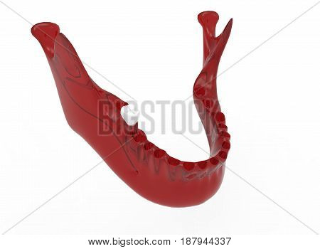 3d illustration of mandible with tooth. white background isolated. icon for game web.