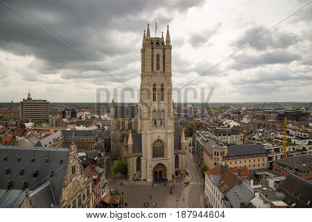 Saint Bavo Cathedral, View From Belfry. Ghent, Belgium