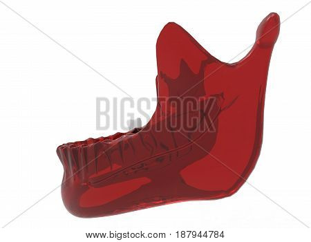 3d illustration of mandible with tooth. white background isolated. icon for game web.