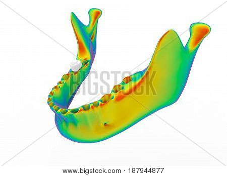 3d illustration of mandible with tooth. white background isolated. icon for game web.