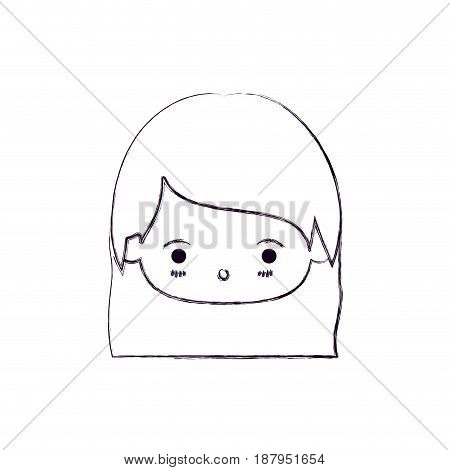 monochrome blurred silhouette of facial expression surprised kawaii little girl with straight hair vector illustration